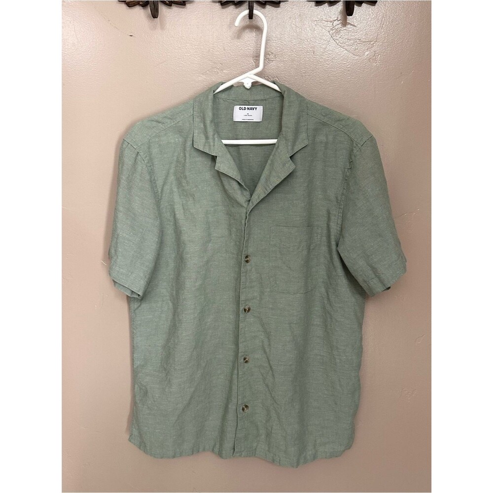 Old Navy Light Olive Green Linen Blend Men’S  Shirt Size M